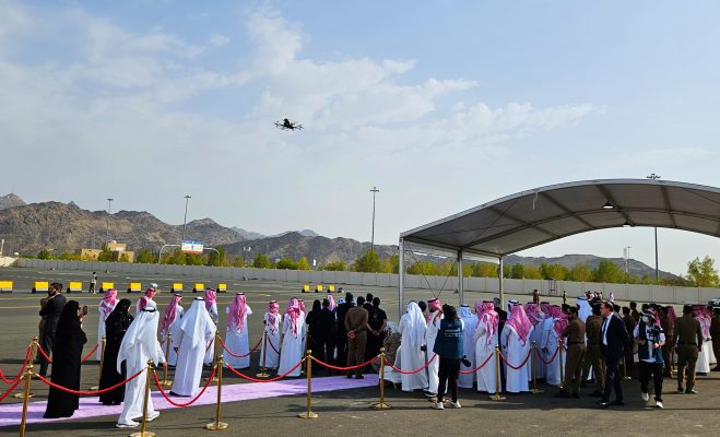 Guests witnessed the EH216-S pilotless eVTOL's debut flight in Saudi Arabia