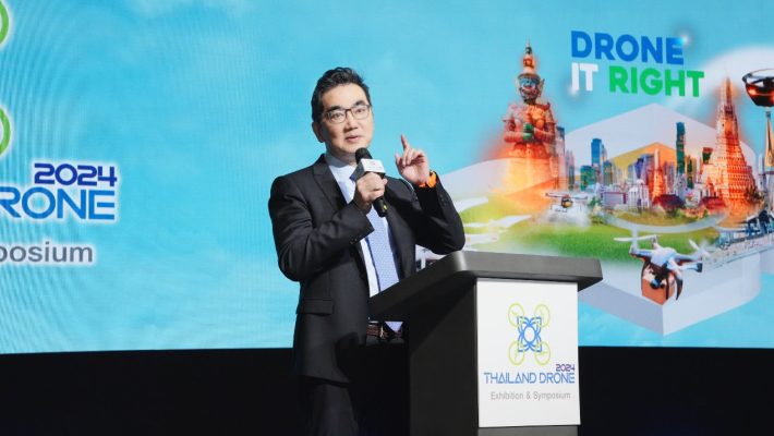 Mr. Conor Yang, CFO of EHang, delivering a speech at the Thailand Drone Exhibition & Symposium 2024